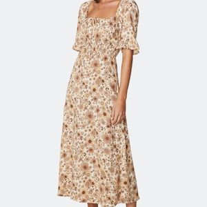 Faithful the Brand El Paso MIDI dress in beige and white NWT